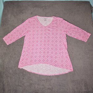 Chico's Ultimate Tee Shirt Women's 2 Medium Cotton Modal 3-4 Sleeve Pink V Neck